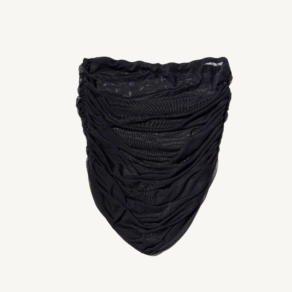 Black Scrunch Side Mesh Bathing Suit Cover Up Skirt Size Medium